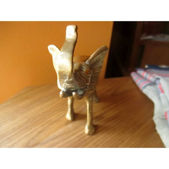 3.5" Vintage Brass Elephant Small Statue Sculpture Desk Ornament Home Decor - Picture 3 of 5